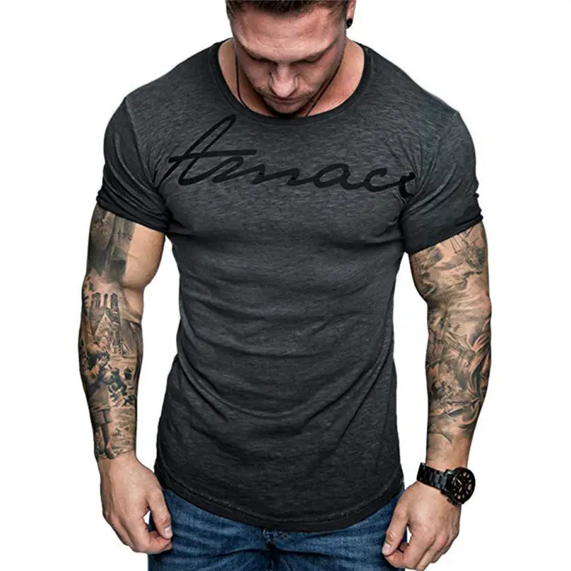 Летняя мужская модная Повседневная рубашка с буквенным принтом и коротким