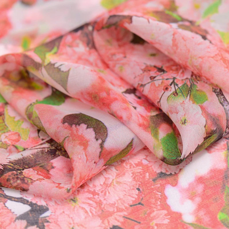 50X140cm/piece Pink Peach Blossom Flower 100% Real Mulberry Silk Fabric Cloth For Manual Dress Clothing DIY Sewing Patchwork | Дом и сад