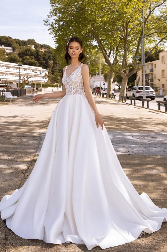 Vivian's Bridal Простой Топ кружевная юбка с аппликацией атласное свадебное платье