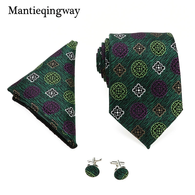 Mantieqingway геометрическое ожерелье платок запонки набор для мужчин темно-зеленые цветы мужские Gravatas Запонки Набор для костюма