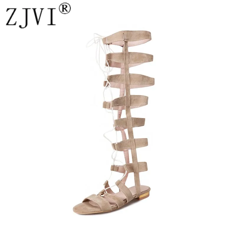 ZJVI/женские сапоги до колена женские летние бедра на низком каблуке sandalias