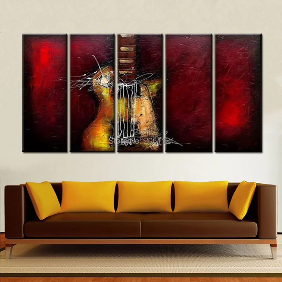 

hand painted Modern Wall Painting art Home Wall Huge Decoration Oil Painting music guitar dark red canvas art pictured