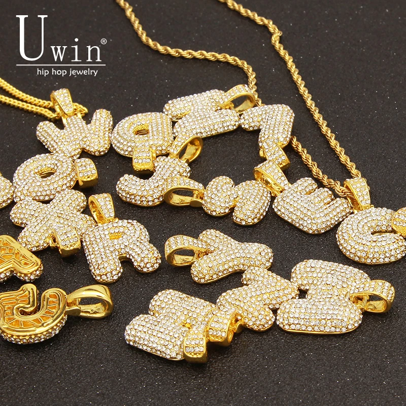 UWIN Custom Bubble буквы имя кулон ледяной золотой цвет розовое золото Стразы хип хоп