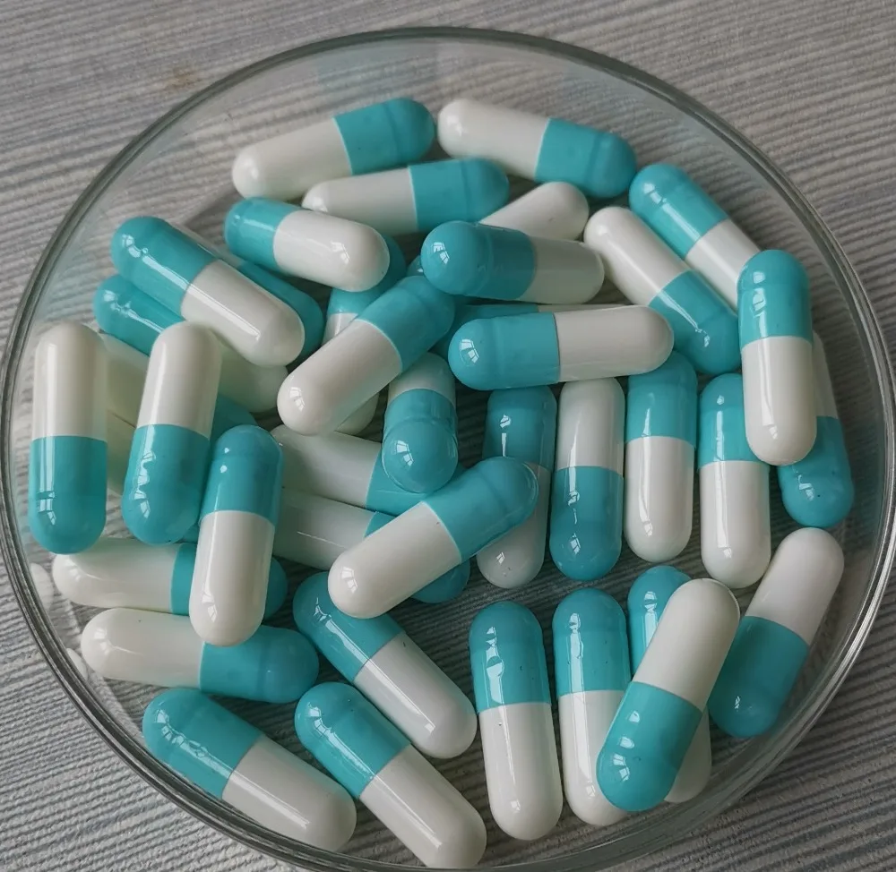 

0# 1,000pcs!Light blue- white colored empty gelatin capsule,gelatine hollow capsules (joined or seperated capsule available!)