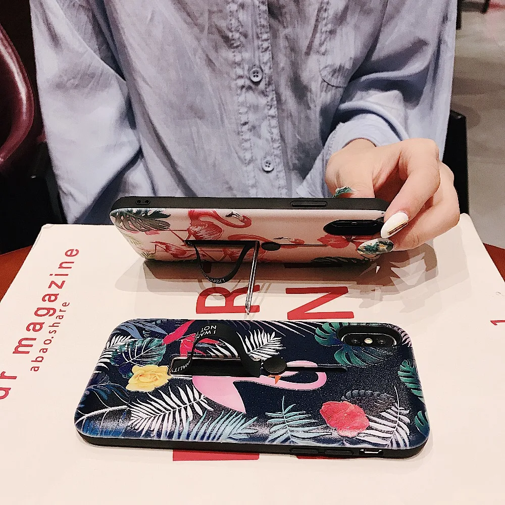 Рельефный чехол с рисунком фламинго для Apple iPhone X XR кольцо на палец резиновая