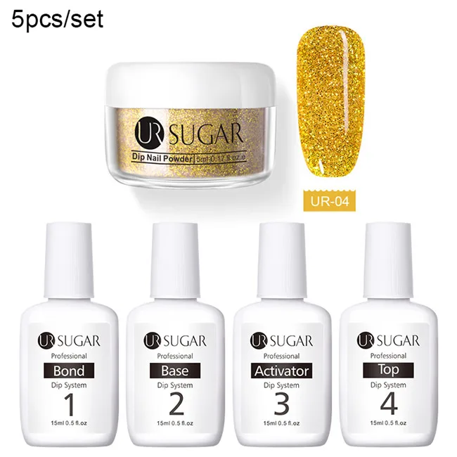 glitter 4 UR SUGAR 5pcs Dipping Nail Glitter Powder Kits Without Lamp Cure Dip System French Manicure with Base Activator Liquid Gel Set - Цвет: glitter 4