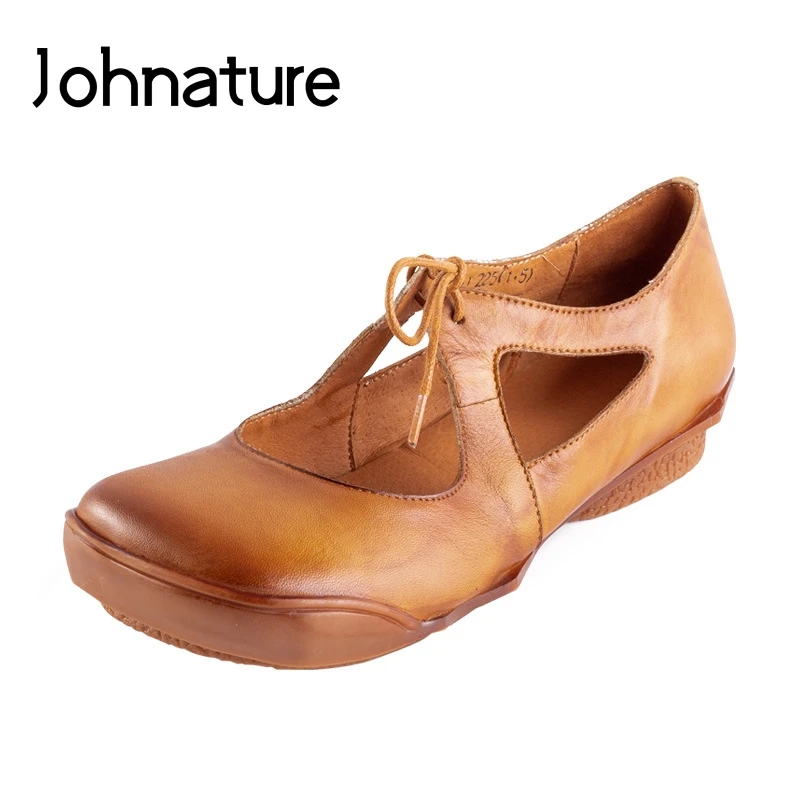 Johnature/весна лето 2020 Новинка Повседневная обувь из натуральной кожи с круглым