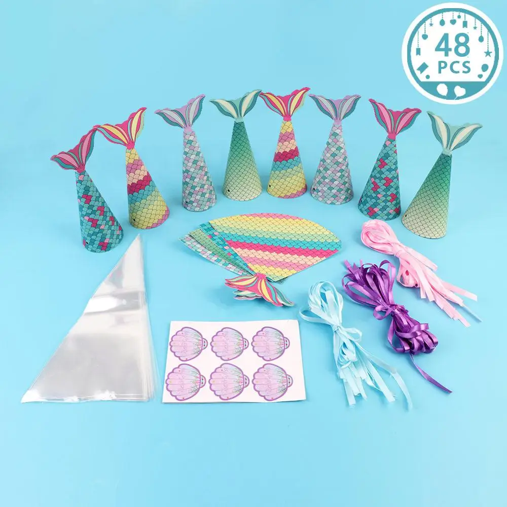 12pcs DIY Box Теплые 48 шт. вечерние бумажные подарочные коробки для конфет в виде русалки, висячие Сумки для маленьких детей, подарки на свадьбу, день рождения, вечеринку - Цвет: 12pcs DIY Box