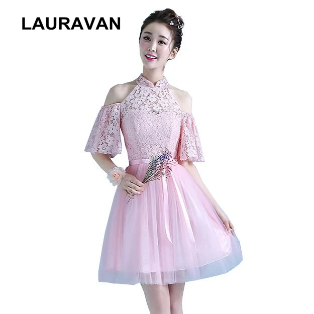 Чудесное сказочное короткое платье с высоким вырезом Милое сексуальное розовое