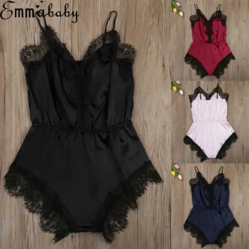 Womens Sexy-Lingerie Nightwear Babydoll Lace Sleepwear Bodysuit Dress Romper |