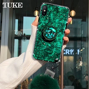 Зеленый Силиконовый чехол TUKE для huawei P Smart Z P9 P10 P20 P30 Lite Plus V9 V10 V20 Y7 блестящий Мраморный чехол с плюшевым шариком - Цвет: Зеленый
