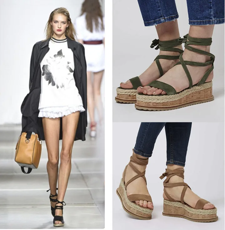 Белые босоножки на танкетке женские платформе Летняя женская обувь для