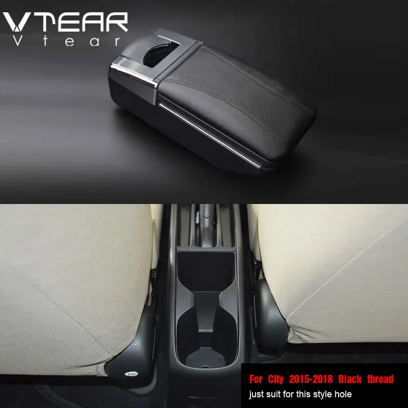 15-18 Black thread Vtear для Honda City автомобильный подлокотник кожаный подлокотник вращающийся ящик для хранения автомобиля-Стайлинг центральная консоль ABS Черные Аксессуары - Название цвета: 15-18 Black thread