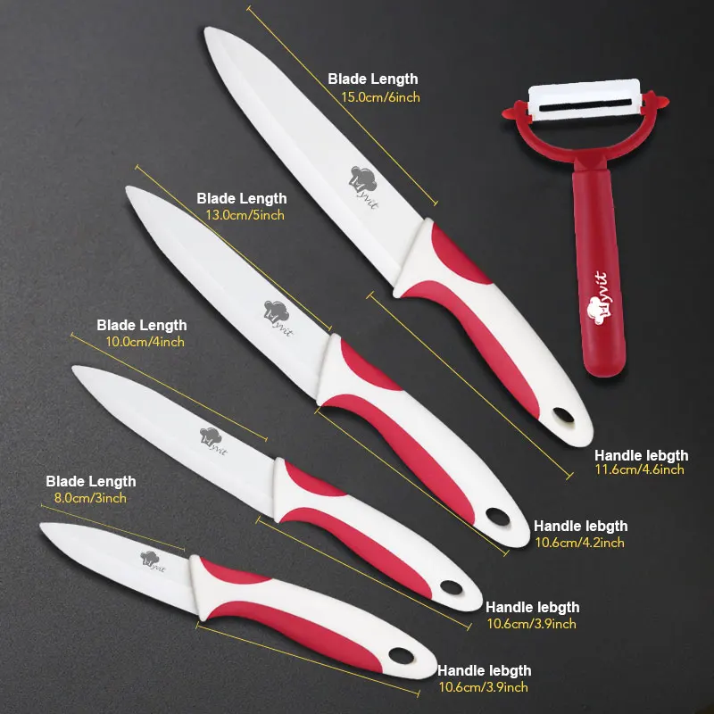 3456 RED WHITE SET Керамический нож, кухонные ножи, 3, 4, 5, 6 дюймов, с овощечисткой, шеф-повара, для очистки овощей, фруктов, нож, нож, белое лезвие, набор для приготовления пищи - Цвет: 3456 RED WHITE SET