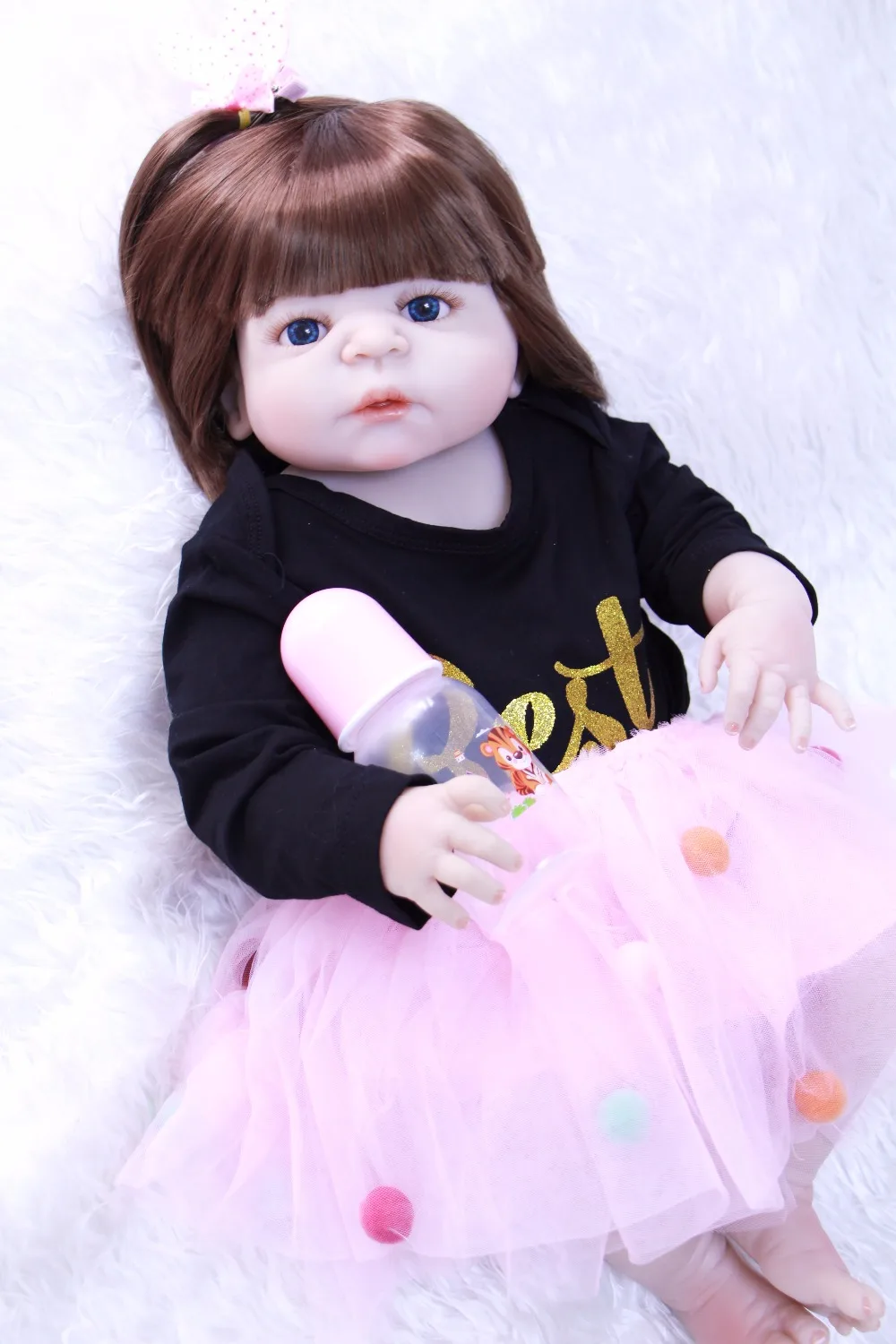 

55cm Full Silicone Body Reborn Baby Doll Toy For Girl Vinyl Newborn Princess Babies Bebe Bathe Accompanying Toy Birthday Gift