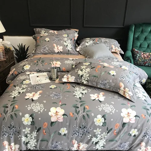 Bedding set 7 Постельное белье из египетского хлопка, простыня, пододеяльник, набор с принтом листьев, Комплект постельного белья королевского размера linge de lit ropa/juego de cama - Цвет: Bedding set 7