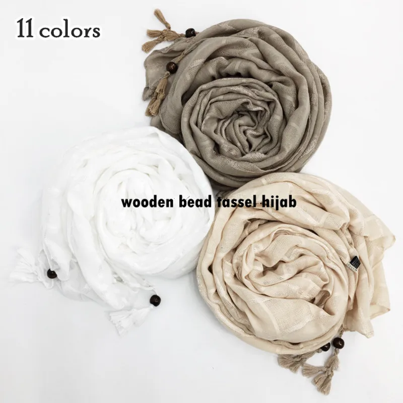 Мода деревянные борта Кисточкой Хиджаб шаль шарф в клетку Элегантный