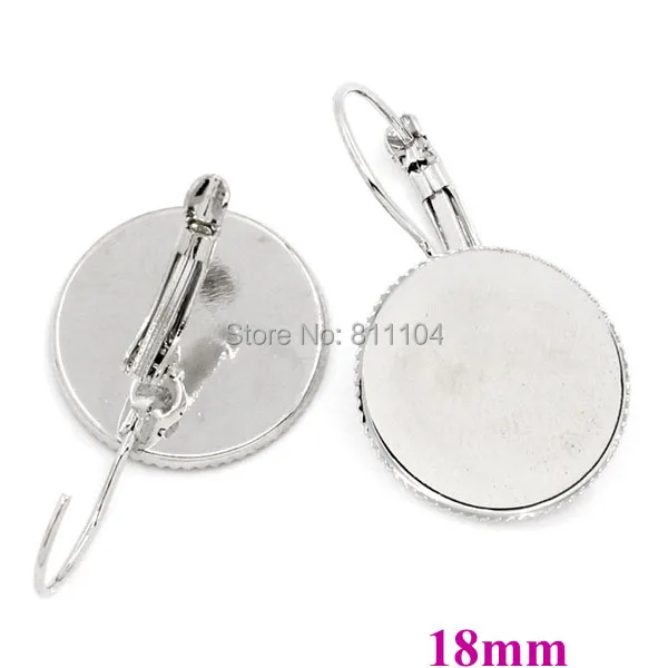 

18mm New Silver tone Plated Round Bases Bezel French Style Clip Hook Cabochons Settings Earrings Settings Blank Wholesale