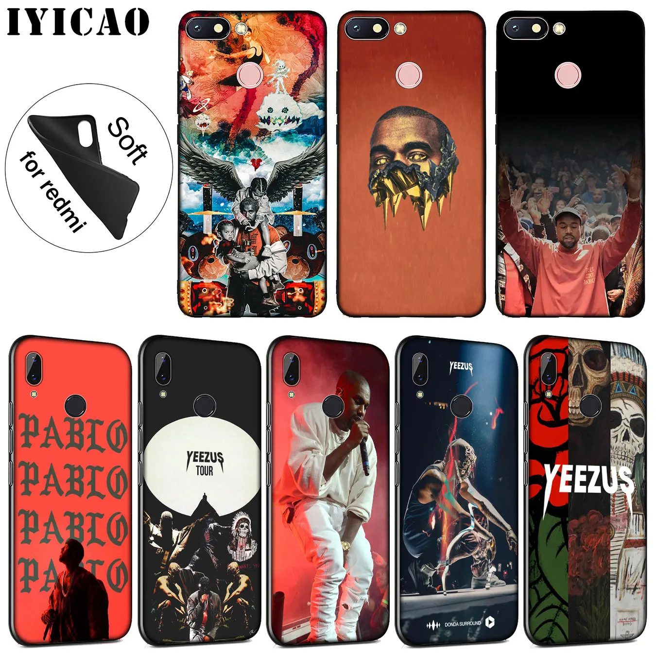 IYICAO Kanye West Yeezus Soft Silicone Phone Case for Xiaomi Redmi K30 K20 8A 7A 6A 5A S2 GO Note 8 8T 7 5 6 Pro Black Cover |
