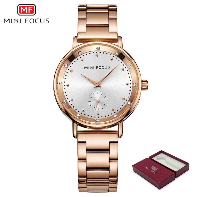 Розовый Minifocus, серебряные часы, женские, стразы, браслет, женские часы, бриллиантовое платье, Relogios Feminino Dourado, кварцевые часы, женские часы - Цвет: Розовый