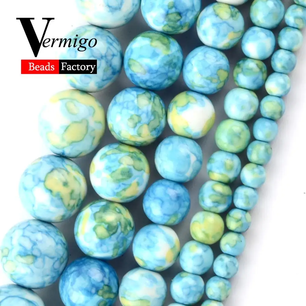 Natural Blue Green Rain Flower Stone Spacer Loose Beads For Jewelry Making 4mm-10mm Round DIY Necklace Bracelet 15&quot | Украшения и