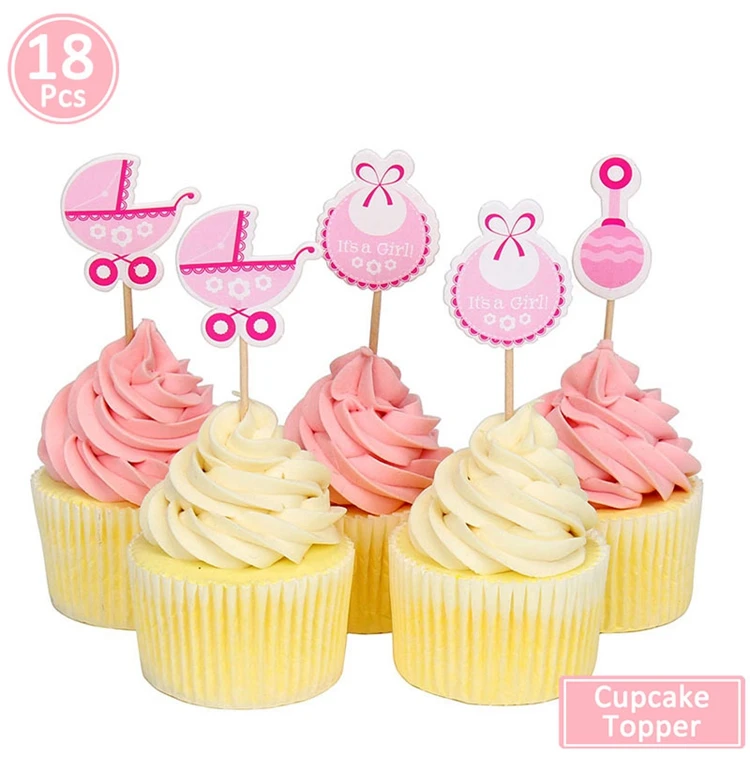 18 шт. синие розовые украшения для кексов Babyshower для мальчиков и девочек вечерние украшения для вечеринки в честь рождения мальчика товары для дня рождения