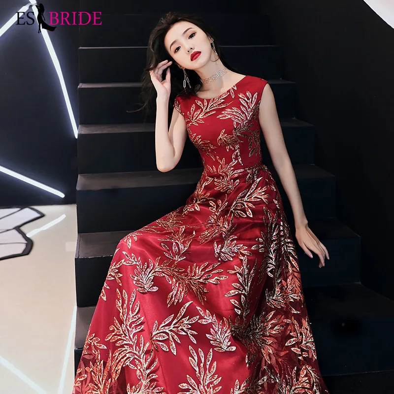 Fashion Prom Dresses Red Formal Evening Dress Gold Printing Party for Women Elegant 2019 Vestidos ES1561 | Свадьбы и торжества