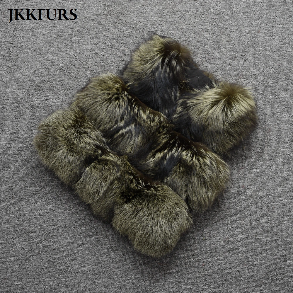 JKKFURS/Новое поступление женский жилет на натуральном меху с серебряной лисой