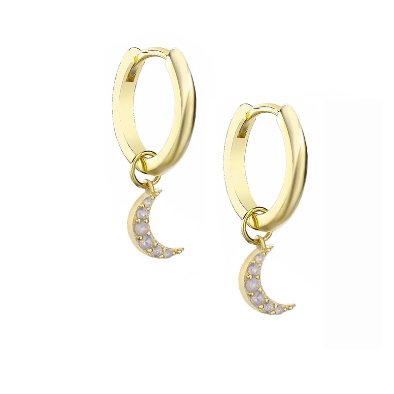 Gold Moon Earring Moonmory Аутентичные 925 серебро розовое золото петля круглые серьги-обруч луна кулон Huggies Звезда Крест DIY женщин Jewlry - Окраска металла: Gold Moon Earring