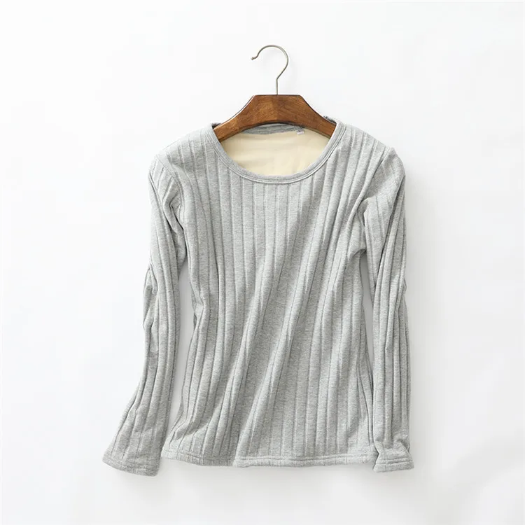 light gray Новая Женская осенне-зимняя футболка, футболки с длинным рукавом, теплые плотные бархатные футболки, женская нижняя рубашка, топы, нижнее белье размера плюс A673 - Цвет: light gray