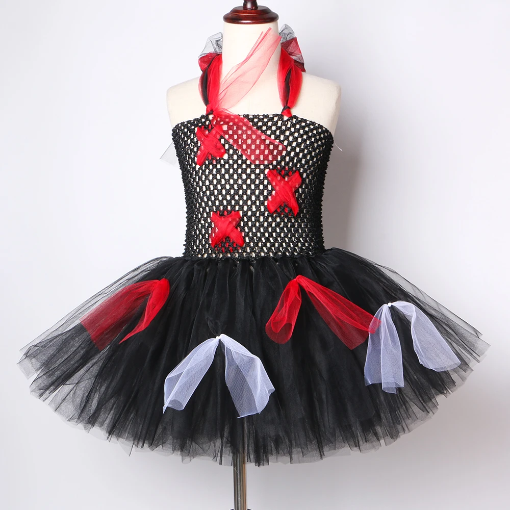 Черно-красный дьявол платье-пачка для девочек страшный Жуткий зомби вампир