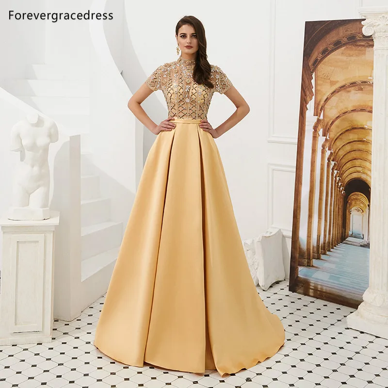 Forevergracedress желтые платья с короткими рукавами для выпускного вечера 2019 Стразы