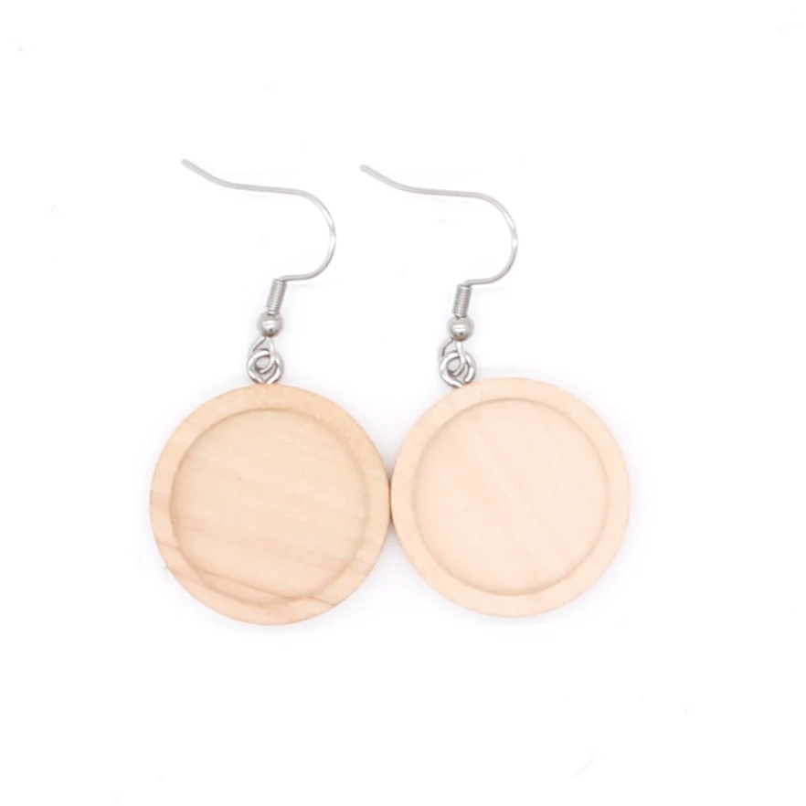 Wood color 20 шт./лот, коричневый цвет, 20 мм, деревянная основа для кабошона для серег, пустые крючки из нержавеющей стали, аксессуары для изготовления сережек - Цвет: Wood color