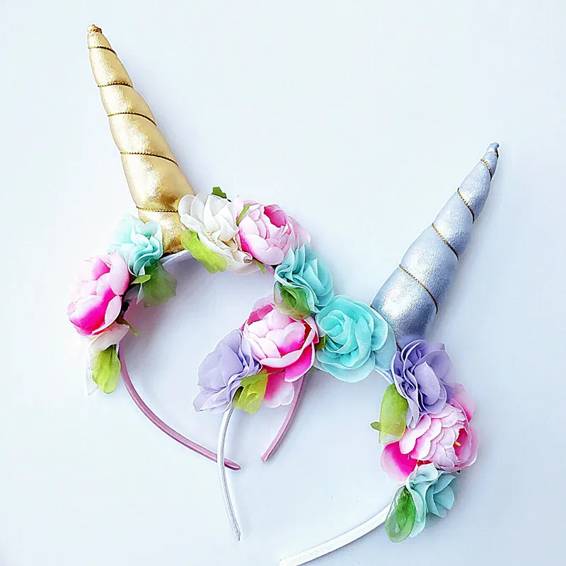 

NEW Horn with Chiffon flower Headbands Glitter Hairband Easter Bonus DIY Hair Decorative Accessoriess For Party 5pcs