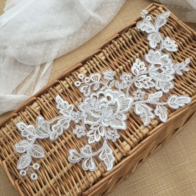 2 шт DIY Chantilly кружева аппликация цветок аксессуары Автомобильная кость высокое