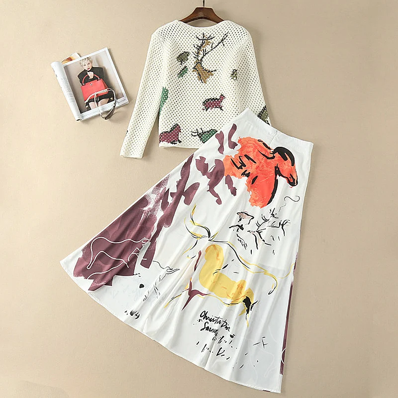 Женский винтажный комплект из свитера с длинными рукавами и юбки подиумный