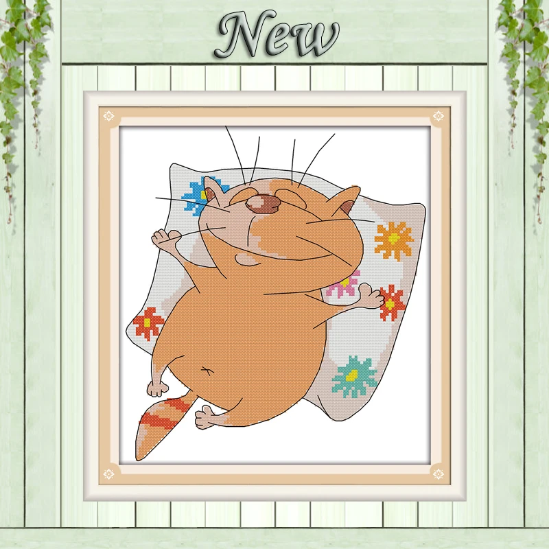 Набор для вышивки ленивый кот картина из мультфильма напечатанная на холсте