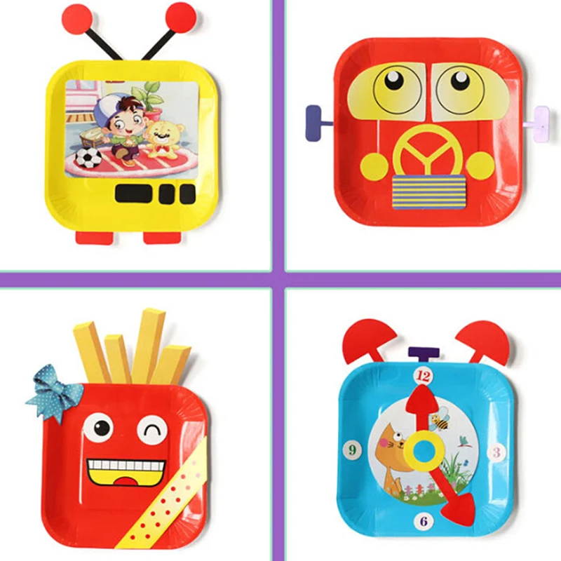 Детские наклейки-Пазлы ручной работы Цветные Одноразовые бумажные тарелки