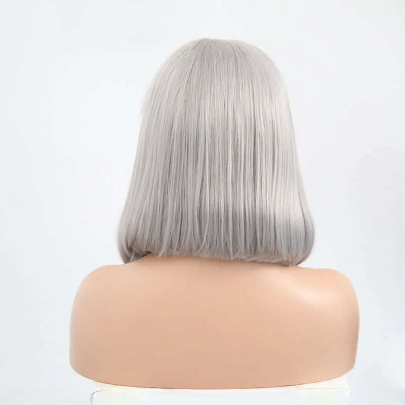 RONGDUOYI Glueless серый кружевной передний парик короткий Боб 14 дюймов серый средняя часть синтетический серебристый парик Термостойкое волокно для женщин