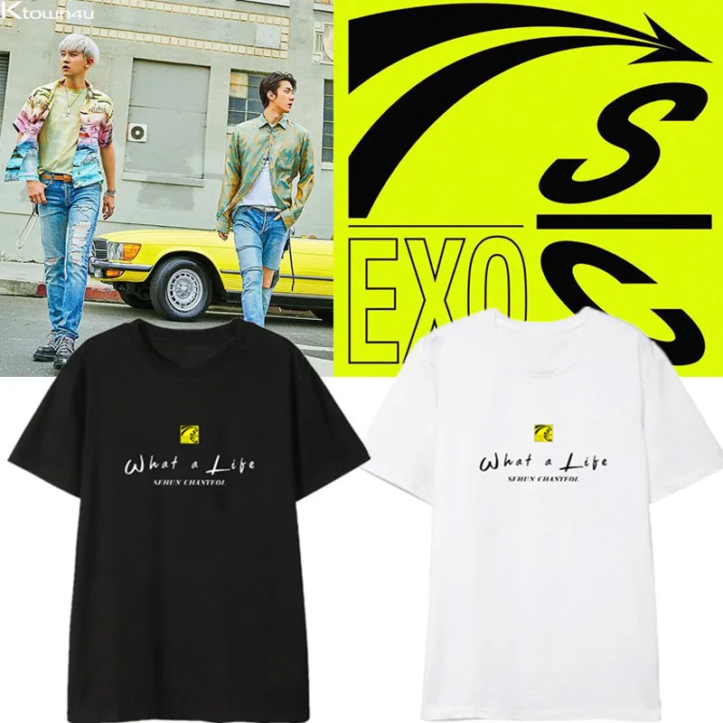 Альбом kpop EXO с принтом What a Life белая хлопковая Футболка для женщин и мужчин летние
