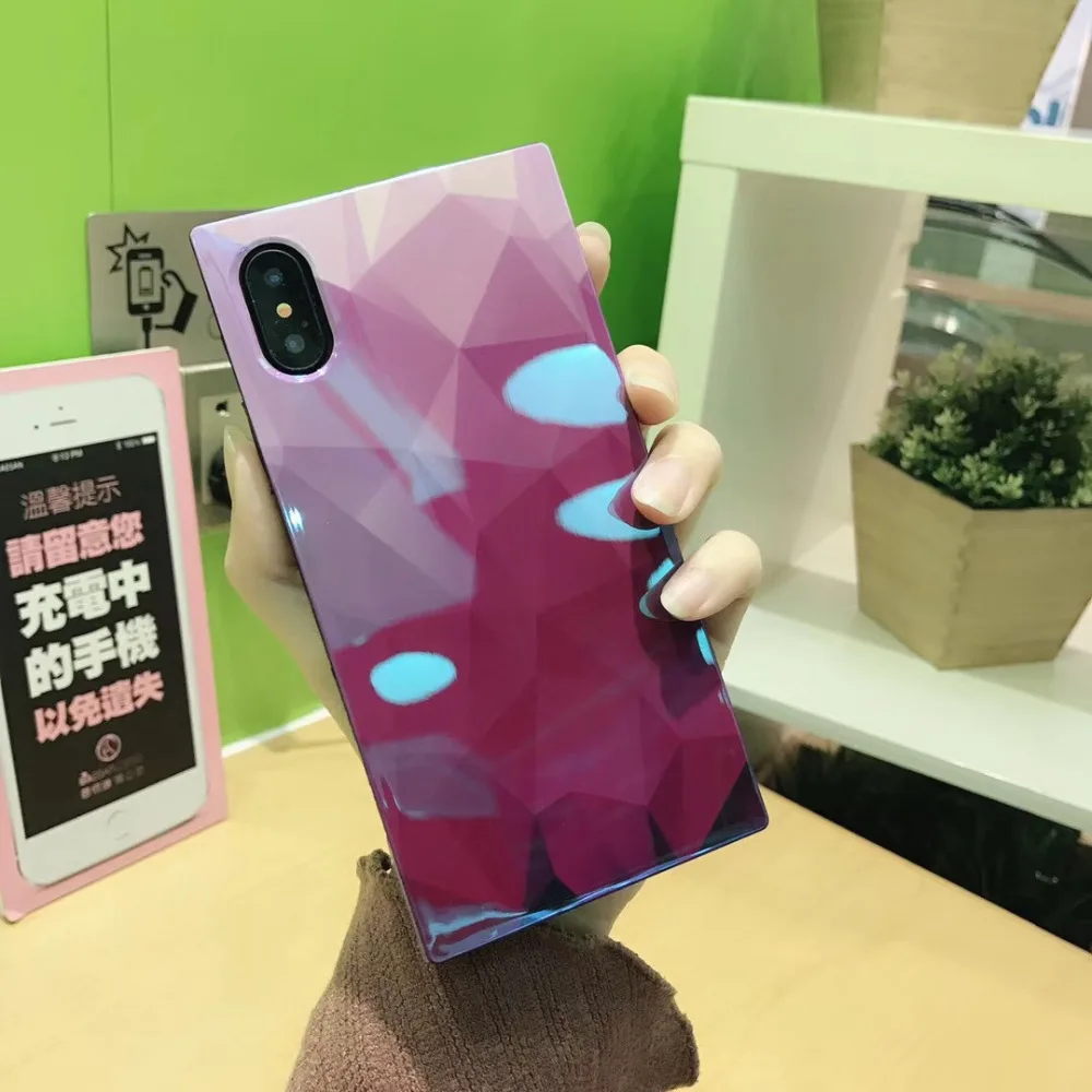 ZMASI Blue-ray Geometric Phone Case For iphone X 7 6S 6 8 Plus Back Cover Square Soft Silicone Full Protect |