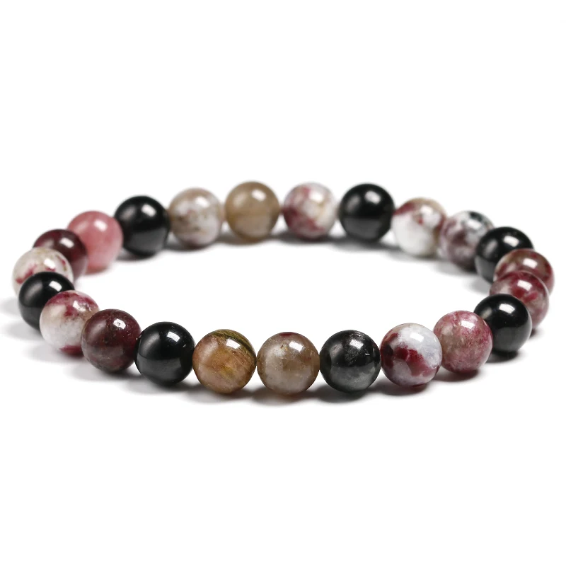 Beads 8mm Натуральный микс турмалин браслет натуральный камень 6 мм 8 мм 10 мм браслет из бисера кварцевый браслет для женщин и мужчин модные полудрагоценные ювелирные изделия подарок - Окраска металла: Beads 8mm