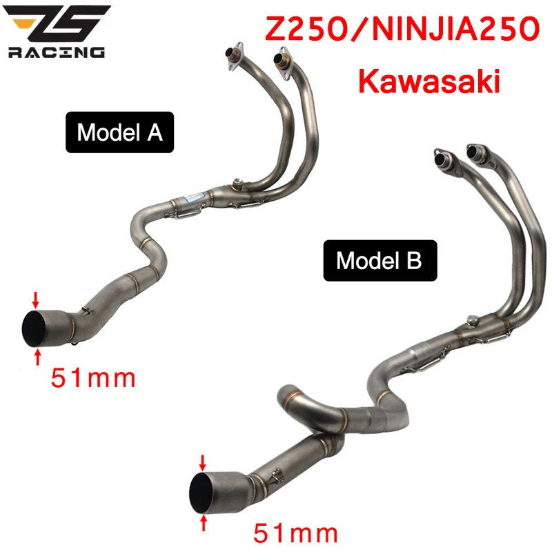 ZS гоночный мотоцикл Выхлопная средняя труба для Kawasaki Z250 Ninja 300 250 полная выхлопная