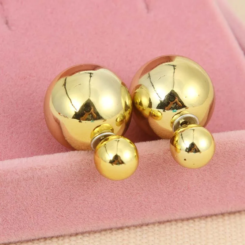 New Women Accessories Jewelry Double Face Side Pearl Ball Earrings For Multi Colors Big Acrylic Trendy Beads Stud Earings | Украшения и