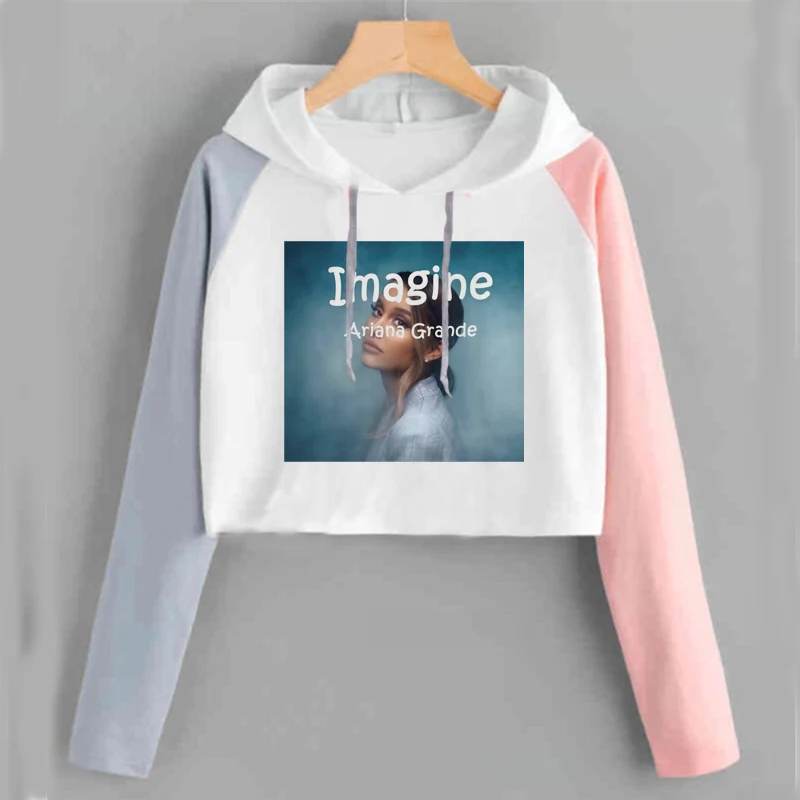 pink 31 Ariana Grande, укороченный топ с капюшоном, Женская Толстовка без слез, толстовка с надписью «Thank U Next Imagine Yuh», весенне-осенняя укороченная одежда - Цвет: pink 31