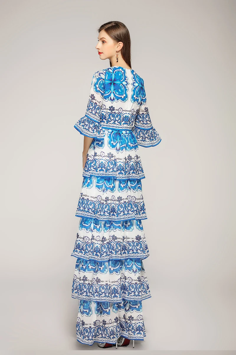 Женское винтажное платье с оборками Элегантное Длинное Платье О-образным