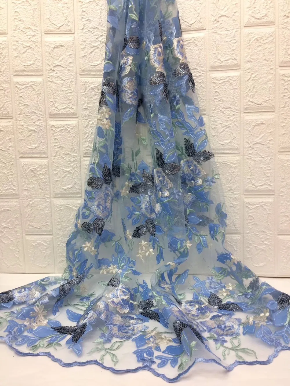 High grade Free shipping new arrival African sequins lace fabric with beautiful embroidery 5 yards/lot for making dress! JSD002 | Дом и сад