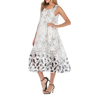 chiffon one piece dress 2019 korea large hem design mid long style loose printed maxi dress ladies floral sleeveless vestidos