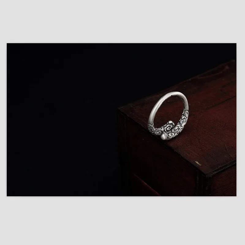 

Uglyless Real S 999 Fine Silver Women Finger Rings Vintage Old Totem Patterns Opening Ring Handmade Engraved Thai Jewelry Bijoux