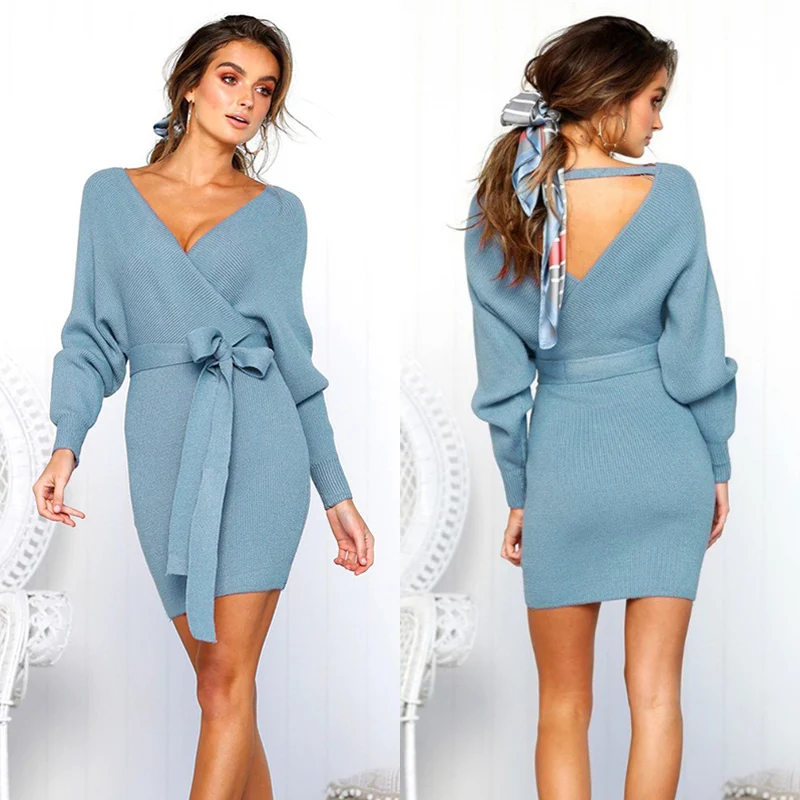 Сексуальное платье с глубоким v образным вырезом и открытой спиной на шнуровке